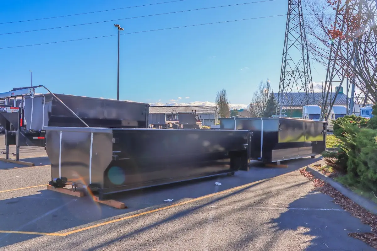 Roll-off dumpster ready for waste disposal at job site for 2 Yard Dumpster Rental in Honeygo